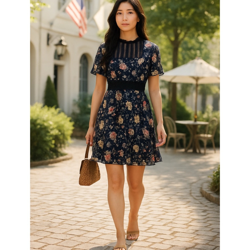Anthropologie Foxiedox Dress Andora farfara Floral Lace Mini Dress Womens Size S